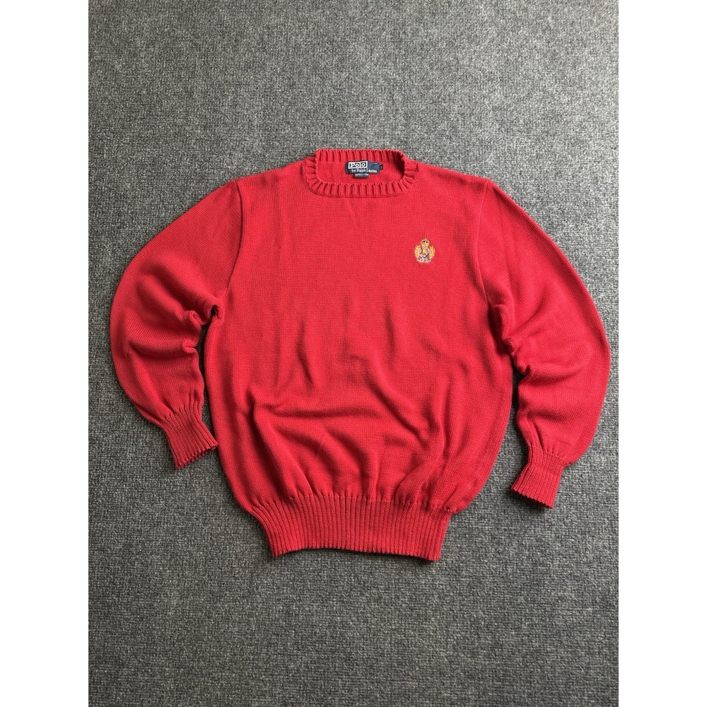 Men's Polo Ralph Lauren Crest Embroidered Red Cotton Knit Sweater, Size S